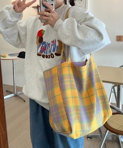 Miniministore（ミニミニストア）の「トートバッグ リバーシブル2way韓国風（トートバッグ・レディース・イエロー/ミント/パープル系1/パープル系2・FREE）」の16枚目の写真