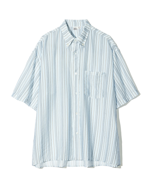 PARTIMENTO(パルティメント)の「マルチストライプAラインオーバーサイズハーフシャツスカイ(シャツ/ブラウス・レディース・その他・MEDIUM/LARGE)」の1枚目の写真