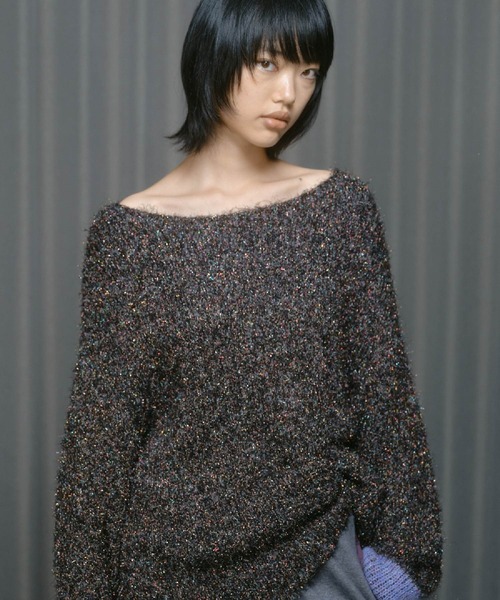 THINGS THAT MATTER（シングス ザット マター）の「SPARKLY OVER KNIT PULL-OVER / スパークリー オーバー ニット プルオーバー（ニット/セーター・レディース・ブルー/ブラック・FREE）」の12枚目の写真