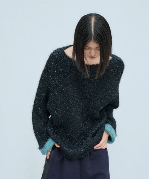 THINGS THAT MATTER（シングス ザット マター）の「SPARKLY OVER KNIT PULL-OVER / スパークリー オーバー ニット プルオーバー（ニット/セーター・レディース・ブルー/ブラック・FREE）」の11枚目の写真