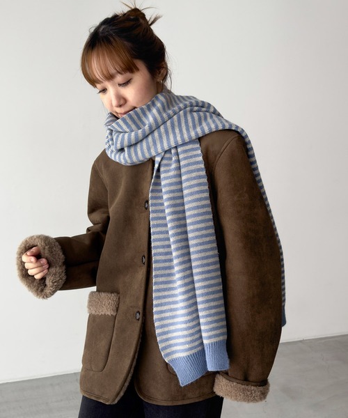 CANAL JEAN(キャナルジーン)の「El mar ボーダーマフラー(マフラー・レディース・ネイビー/チャコールグレー/ブラック/ブラウン/ブルー・ONE SIZE)」の5枚目の写真