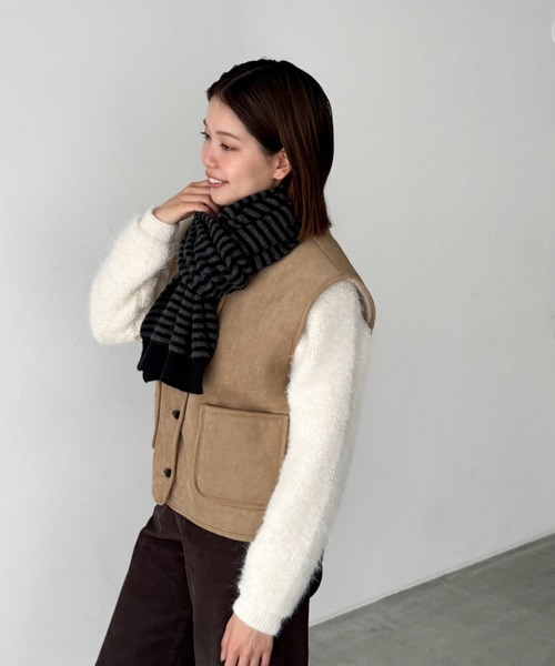 CANAL JEAN(キャナルジーン)の「El mar ボーダーマフラー(マフラー・レディース・ネイビー/チャコールグレー/ブラック/ブラウン/ブルー・ONE SIZE)」の8枚目の写真