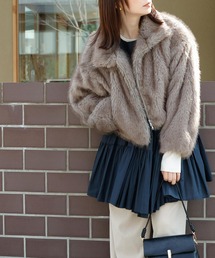 ファーコート ショート丈 フェイクファー」に該当するブラウン/茶色系
