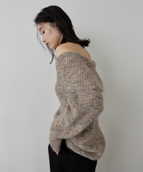 HANNE(アン)の「MIXオフショルニット(ニット/セーター・レディース・グレー/ベージュ・FREE)」の4枚目の写真