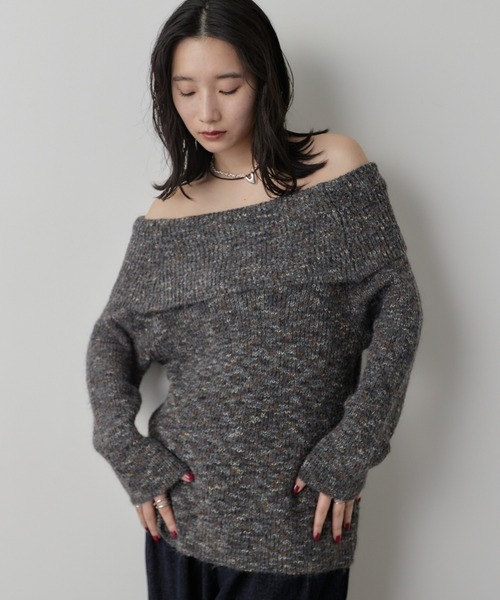 HANNE(アン)の「MIXオフショルニット(ニット/セーター・レディース・グレー/ベージュ・FREE)」の14枚目の写真