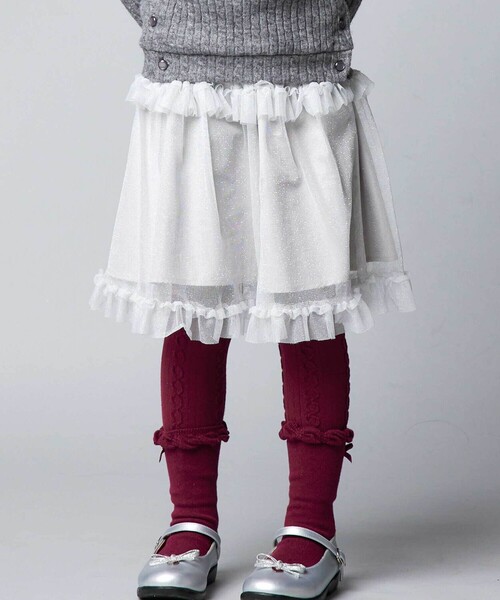 BeBe（ベベ）の「ラメチュールフリルティアードスカート（スカート・キッズ・オフホワイト/グレー・140cm/130cm/150cm/120cm）」の3枚目の写真