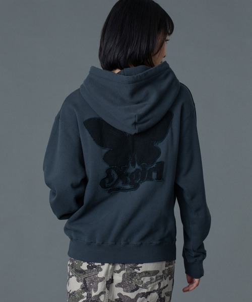 エックスガール PATCHED SWEAT HOODIE サイズ2 エックスガール X-girl MILLS LOGO LAYERED PATCH SWEAT HOODIE