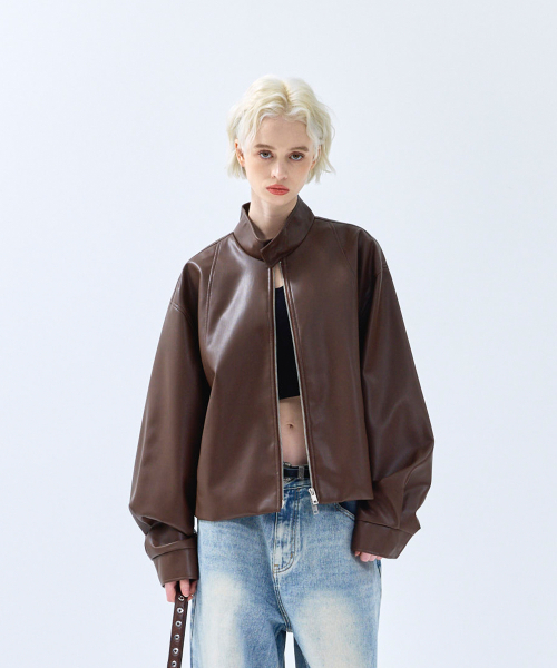 86-IRO333 レーシングバイカーレザージャケット ブラウン