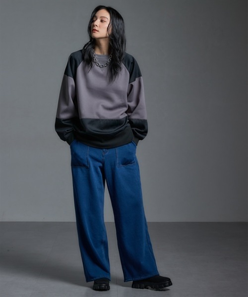 Soiunique（スワユニーク）の「裏シャギー超ワイドニットデニムパンツ ［Soiunique］（デニムパンツ・レディース・ネイビー/ワンウォッシュ・LL/L/M）」の3枚目の写真