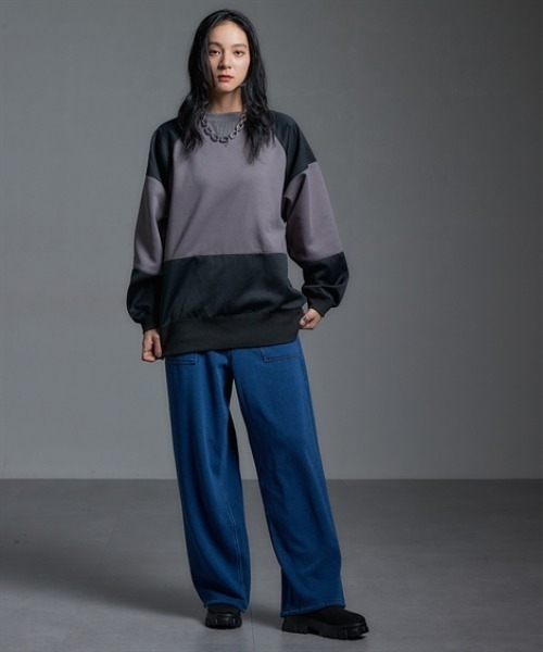 Soiunique（スワユニーク）の「裏シャギー超ワイドニットデニムパンツ ［Soiunique］（デニムパンツ・レディース・ネイビー/ワンウォッシュ・LL/L/M）」の5枚目の写真