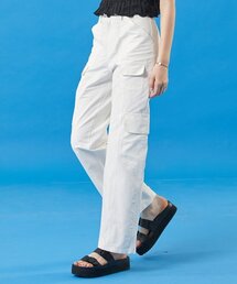 夏クーリングバサラストレートカーゴスラックスパンツ[ホワイト]