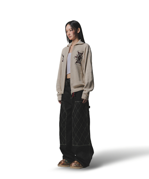 NOT4NERD(ノットフォーナード)の「Angel Argyle Knit Track Jacket - Beige(カーディガン/ボレロ・レディース・その他・LARGE/X-LARGE/MEDIUM)」の3枚目の写真