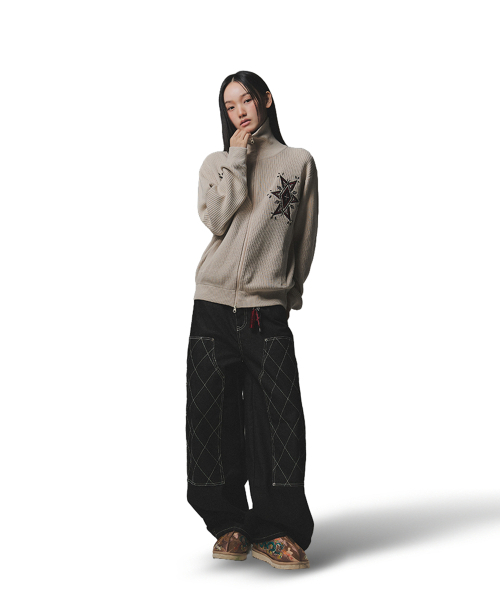 NOT4NERD(ノットフォーナード)の「Angel Argyle Knit Track Jacket - Beige(カーディガン/ボレロ・レディース・その他・LARGE/X-LARGE/MEDIUM)」の5枚目の写真