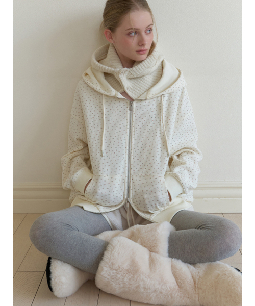 Flowered hoodie zip up (cream)