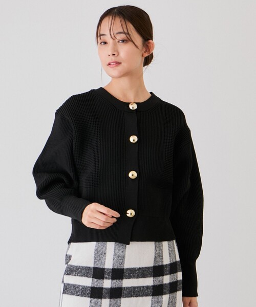 Jayro（ジャイロ）の「ビッグ釦柄切替バルーンカーディガン（カーディガン/ボレロ・レディース・オフホワイト/ブラック/オレンジ・FREE）」の5枚目の写真