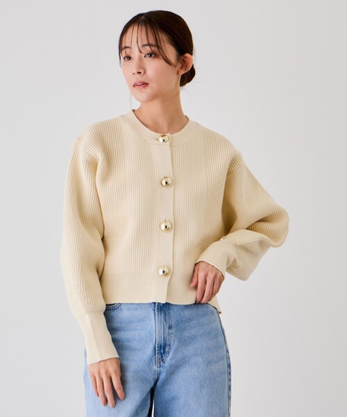Jayro（ジャイロ）の「ビッグ釦柄切替バルーンカーディガン（カーディガン/ボレロ・レディース・オフホワイト/ブラック/オレンジ・FREE）」の13枚目の写真