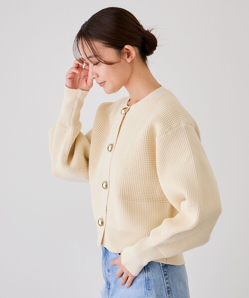 Jayro（ジャイロ）の「ビッグ釦柄切替バルーンカーディガン（カーディガン/ボレロ・レディース・オフホワイト/ブラック/オレンジ・FREE）」の14枚目の写真