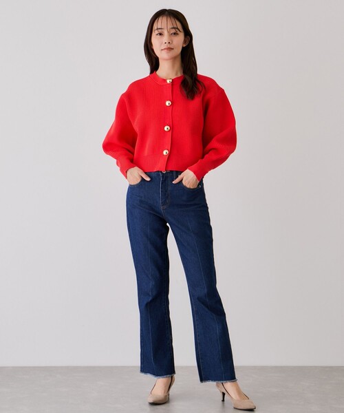 Jayro（ジャイロ）の「ビッグ釦柄切替バルーンカーディガン（カーディガン/ボレロ・レディース・オフホワイト/ブラック/オレンジ・FREE）」の22枚目の写真