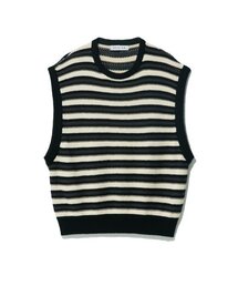 STRIPE PUNCHING KNIT VEST BLACK