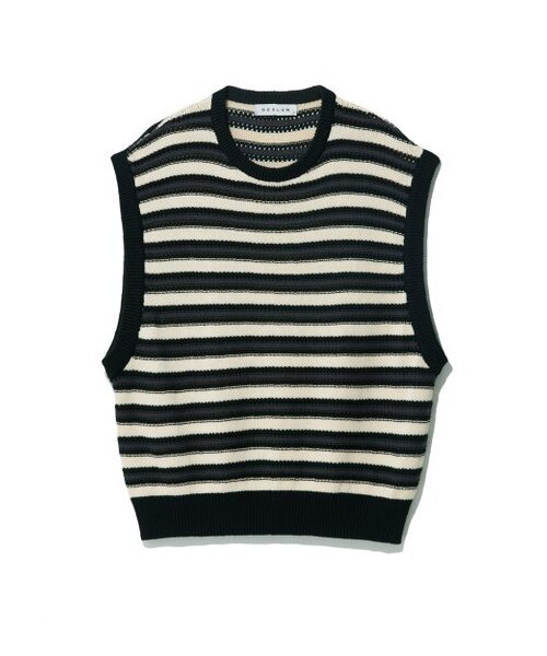 BESLOW(ビースロー)の「STRIPE PUNCHING KNIT VEST BLACK(ベスト・メンズ・その他・LARGE/MEDIUM)」の1枚目の写真