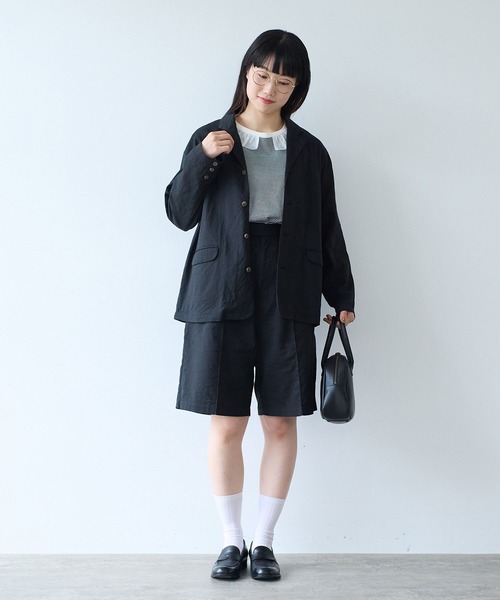 bulle de savon（ビュルデサボン）の「オーガニックコットン Wガーゼ ジャケット（テーラードジャケット・レディース・アイボリー/ブラック・FREE）」の22枚目の写真