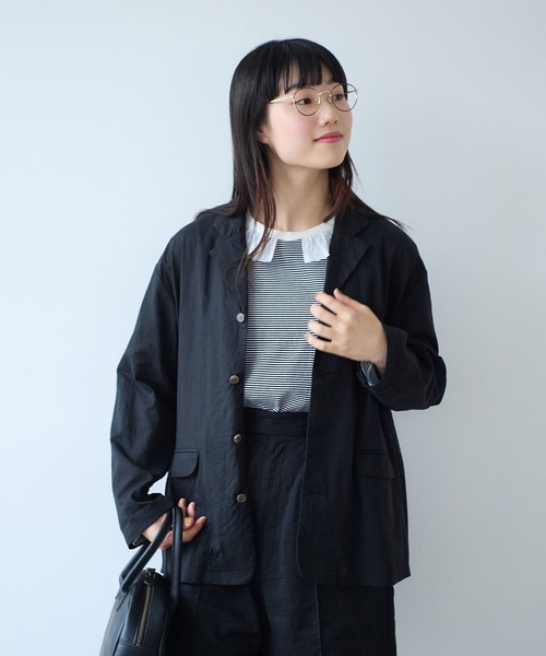 bulle de savon（ビュルデサボン）の「オーガニックコットン Wガーゼ ジャケット（テーラードジャケット・レディース・アイボリー/ブラック・FREE）」の16枚目の写真