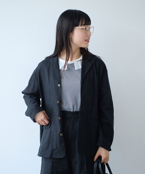 bulle de savon（ビュルデサボン）の「オーガニックコットン Wガーゼ ジャケット（テーラードジャケット・レディース・アイボリー/ブラック・FREE）」の18枚目の写真