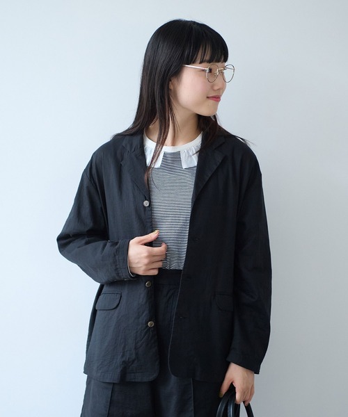 bulle de savon（ビュルデサボン）の「オーガニックコットン Wガーゼ ジャケット（テーラードジャケット・レディース・アイボリー/ブラック・FREE）」の17枚目の写真