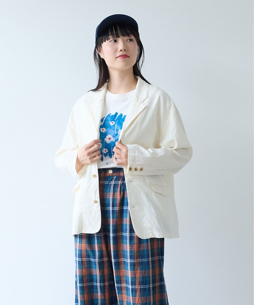 bulle de savon（ビュルデサボン）の「オーガニックコットン Wガーゼ ジャケット（テーラードジャケット・レディース・アイボリー/ブラック・FREE）」の3枚目の写真