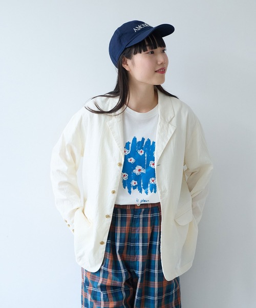 bulle de savon（ビュルデサボン）の「オーガニックコットン Wガーゼ ジャケット（テーラードジャケット・レディース・アイボリー/ブラック・FREE）」の4枚目の写真