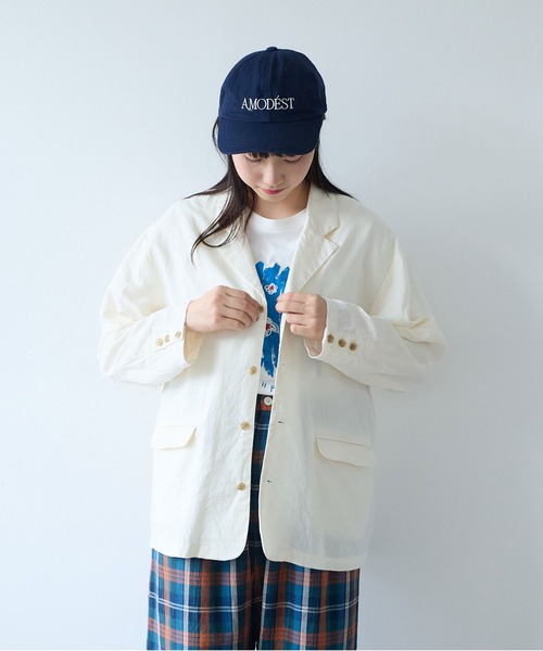 bulle de savon（ビュルデサボン）の「オーガニックコットン Wガーゼ ジャケット（テーラードジャケット・レディース・アイボリー/ブラック・FREE）」の5枚目の写真