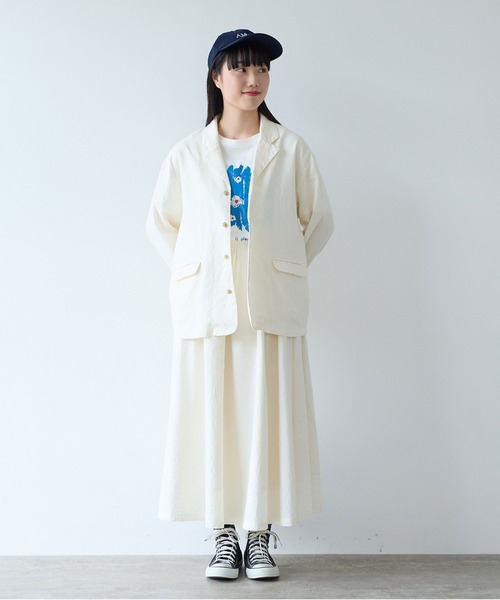 bulle de savon（ビュルデサボン）の「オーガニックコットン Wガーゼ ジャケット（テーラードジャケット・レディース・アイボリー/ブラック・FREE）」の11枚目の写真