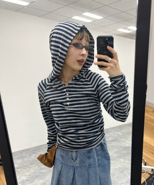 JEANASIS(ジーナシス)の「【25quee】ヘンリーボーダーフーディ/636183(パーカー・レディース・ベージュ系その他/ネイビー系/イエロー系その他・FREE)」の19枚目の写真