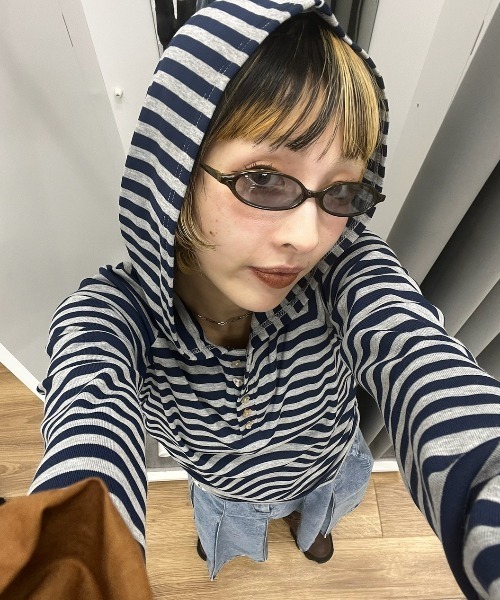 JEANASIS(ジーナシス)の「【25quee】ヘンリーボーダーフーディ/636183(パーカー・レディース・ベージュ系その他/ネイビー系/イエロー系その他・FREE)」の20枚目の写真