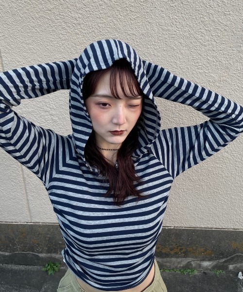 JEANASIS(ジーナシス)の「【25quee】ヘンリーボーダーフーディ/636183(パーカー・レディース・ベージュ系その他/ネイビー系/イエロー系その他・FREE)」の10枚目の写真