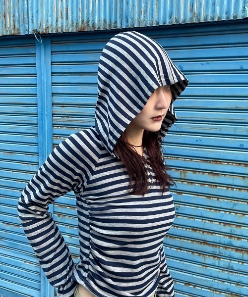 JEANASIS(ジーナシス)の「【25quee】ヘンリーボーダーフーディ/636183(パーカー・レディース・ベージュ系その他/ネイビー系/イエロー系その他・FREE)」の11枚目の写真