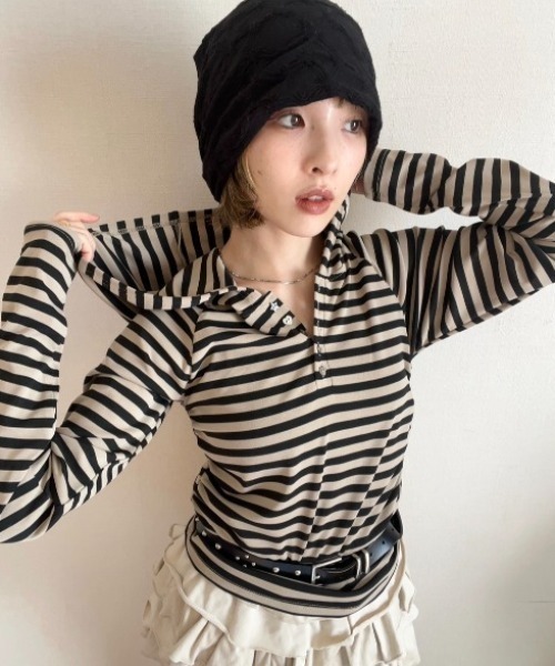 JEANASIS(ジーナシス)の「【25quee】ヘンリーボーダーフーディ/636183(パーカー・レディース・ベージュ系その他/ネイビー系/イエロー系その他・FREE)」の22枚目の写真