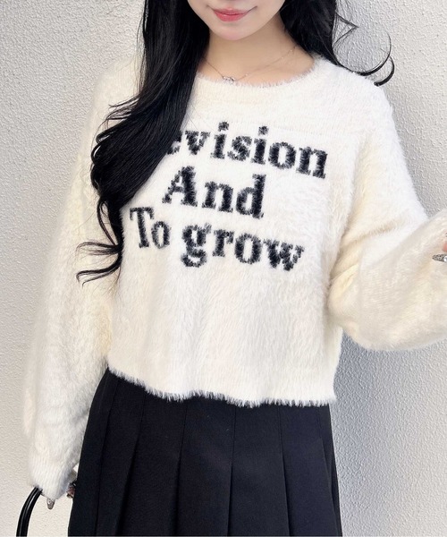 INGNI(イング)の「ショート丈フェザー3段ロゴニット(ニット/セーター・レディース・ネイビー系/ホワイト×ブラック/ピンク系7/ライトグレー系6・M)」の5枚目の写真