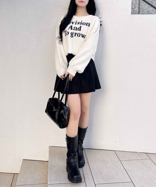 INGNI(イング)の「ショート丈フェザー3段ロゴニット(ニット/セーター・レディース・ネイビー系/ホワイト×ブラック/ピンク系7/ライトグレー系6・M)」の9枚目の写真