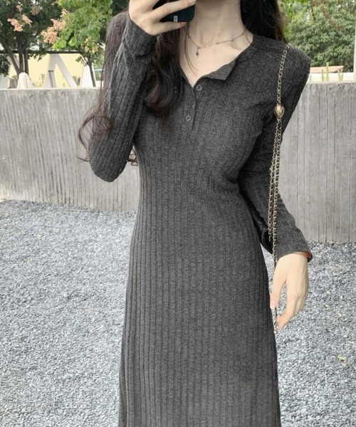 Miniministore（ミニミニストア）の「リブニットワンピース 長袖 ロングワンピ（ワンピース・レディース・グレイッシュベージュ/ブラック/グレー・FREE）」の19枚目の写真