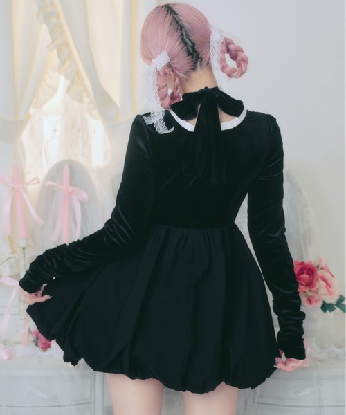 Fiorforte(フィオルフォルテ)の「velour balloon onepiece(ワンピース・レディース・ブラック/ピンク・FREE)」の6枚目の写真