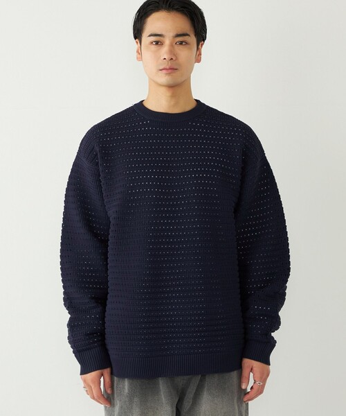 SHIPS Colors（シップス カラーズ）の「SHIPS Colors:〈洗濯機可能〉スポンジ メッシュ ニット◇（ニット/セーター・メンズ・ブラウン/ライトグレー/ネイビー・MEDIUM/X-LARGE/LARGE）」の14枚目の写真