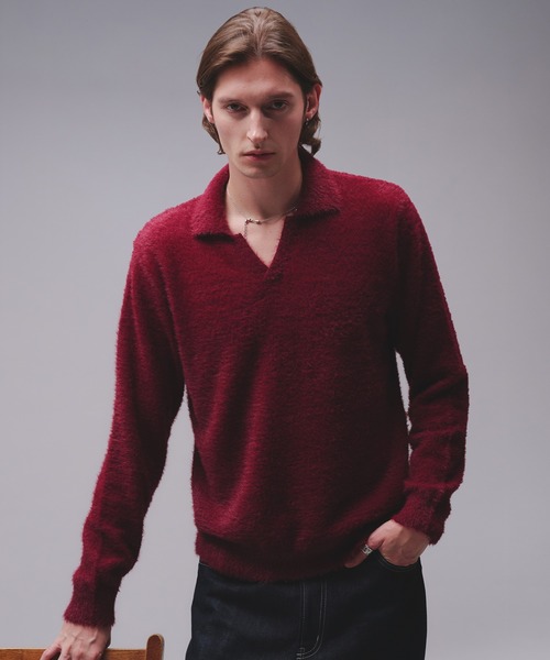 Regen Glanz(レーゲングランツ)の「skipper feather knit / スキッパーフェザーニット(ニット/セーター・メンズ・ワインレッド/ブラウン系その他/ブラック・SMALL/MEDIUM/LARGE)」の3枚目の写真