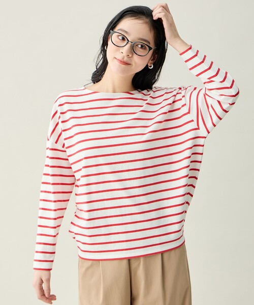 ANY(エニィ)の「コクーンボーダープルオーバー(Tシャツ/カットソー・レディース・ダルブルー系2/ライトイエロー系2/レッド系2/ブラック系2・F)」の11枚目の写真