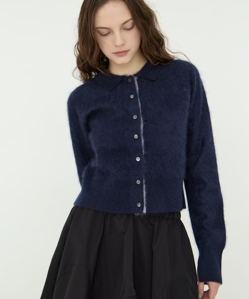 crescentmoon様カシミヤ100% カーディガン ブローチ ネイビー M crescentmoon様カシミヤ100% カーディガン ブローチ ネイビー M