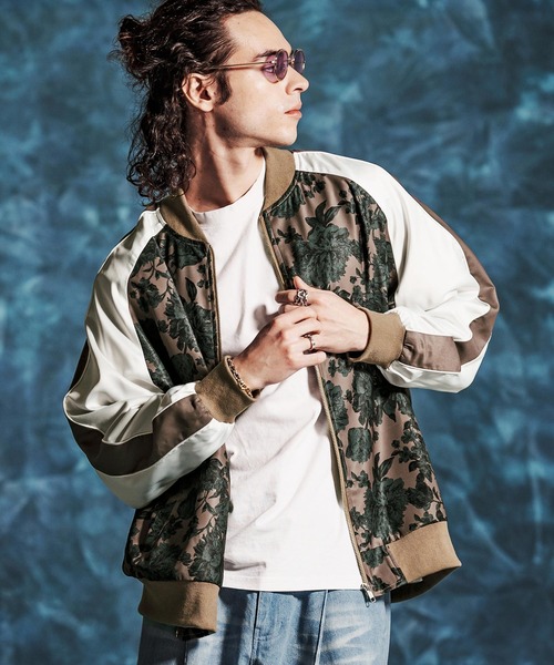 mj11349- フラワープリントルーズシルエットスカジャン(JIH-R1145