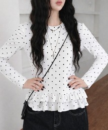 SHEENA（シーナ）の「ソフトタッチドットフリルトップス（Tシャツ/カットソー）」
