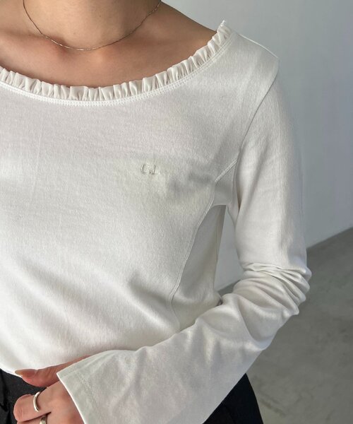 CAPRICIEUX LE'MAGE（カプリシューレマージュ）の「〈C.L〉フリル襟ボートネックTシャツ（Tシャツ/カットソー・レディース・ベージュ系その他/チャコールグレー/ホワイト・FREE）」の12枚目の写真