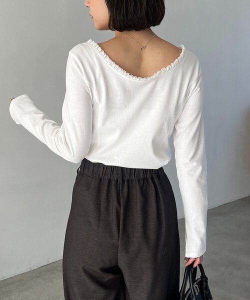 CAPRICIEUX LE'MAGE（カプリシューレマージュ）の「〈C.L〉フリル襟ボートネックTシャツ（Tシャツ/カットソー・レディース・ベージュ系その他/チャコールグレー/ホワイト・FREE）」の14枚目の写真