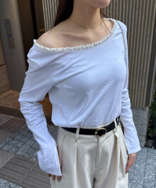 CAPRICIEUX LE'MAGE（カプリシューレマージュ）の「〈C.L〉フリル襟ボートネックTシャツ（Tシャツ/カットソー・レディース・ベージュ系その他/チャコールグレー/ホワイト・FREE）」の20枚目の写真